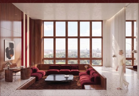 Cinema City residence lounge with panoramic glazing
